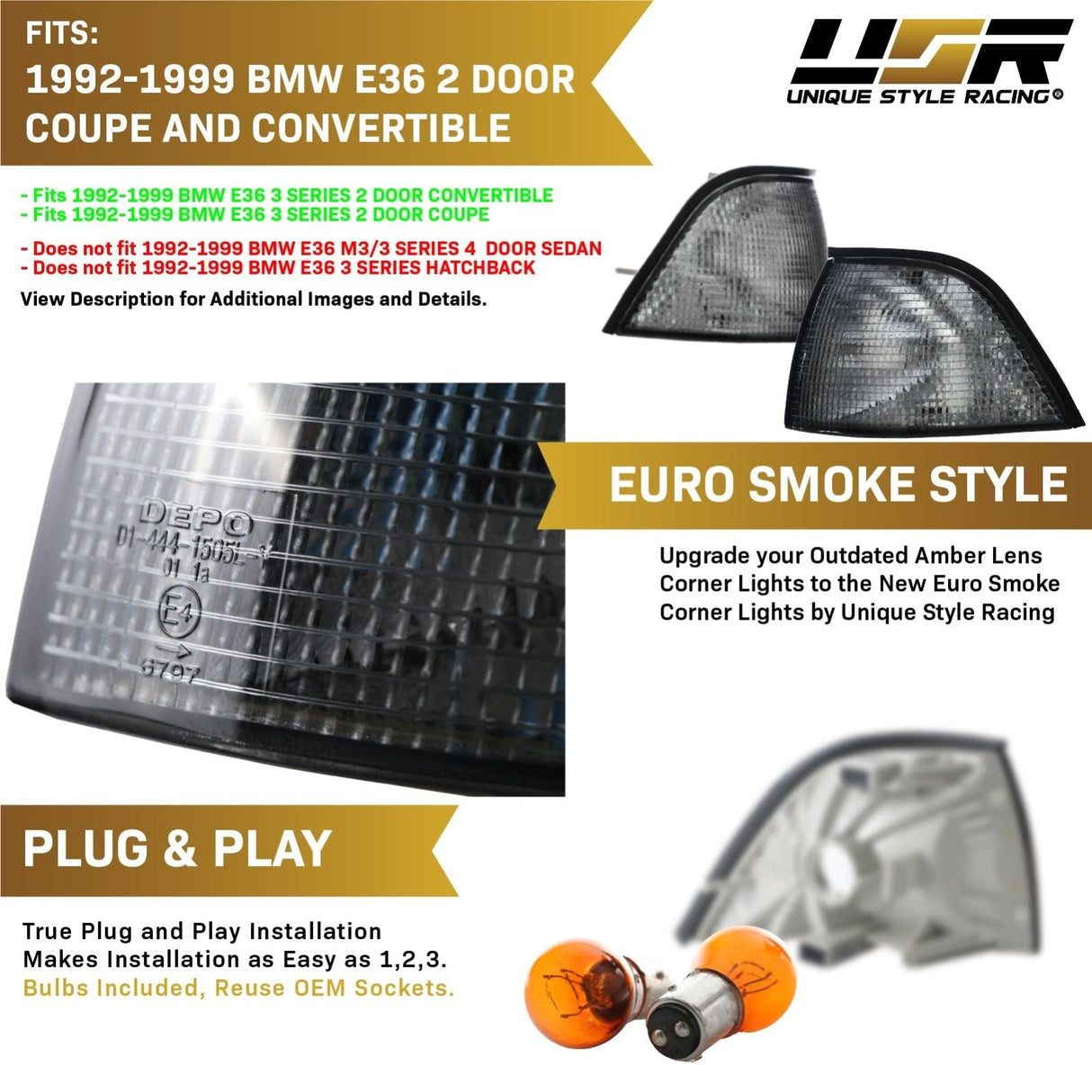 1992-1999 BMW E36 2D/Cabrio Darker Smoke Corner Lights