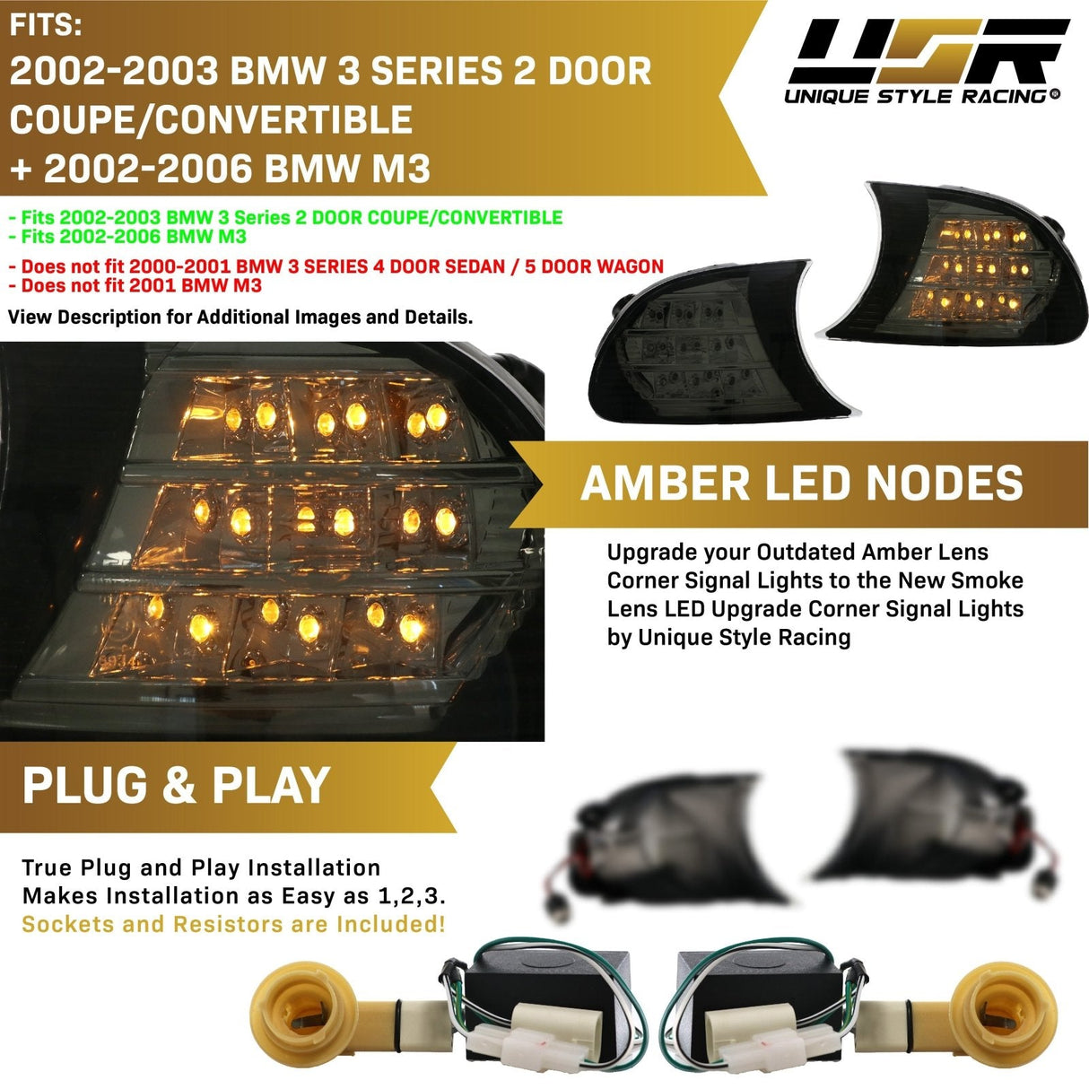 2002-2003 BMW E46 Crystal Smoke Amber LED Corner Lights