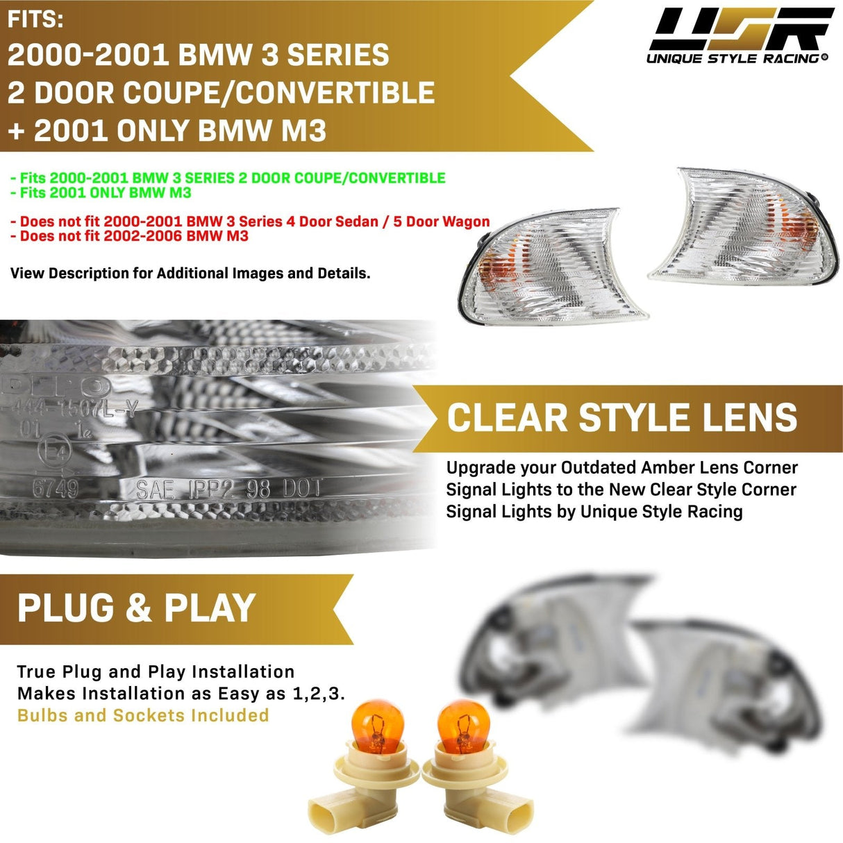 1999-2001 Bmw E46 2d/Cabrio Crystal Smoke Corner Lights