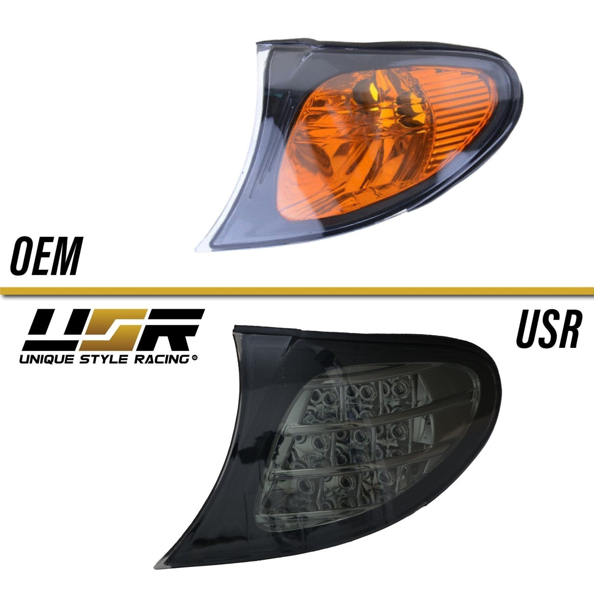 2002-2005 BMW E46 Black Smoke Corner Lights with Amber LED
