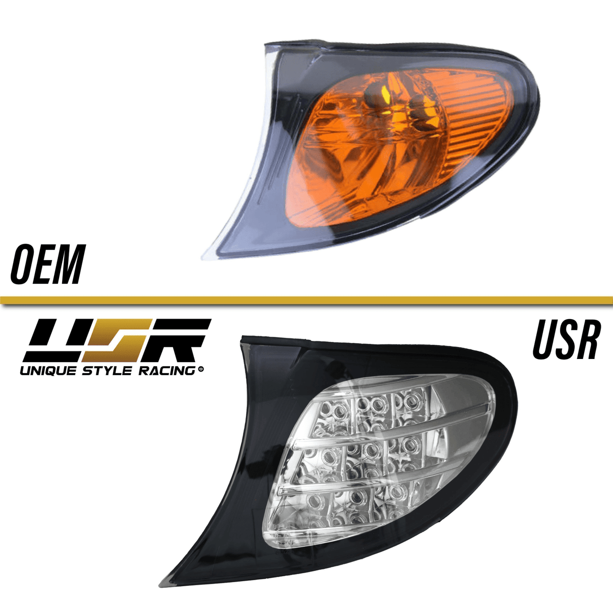 2002-2005 BMW E46 Black Smoke Corner Lights with Amber LED
