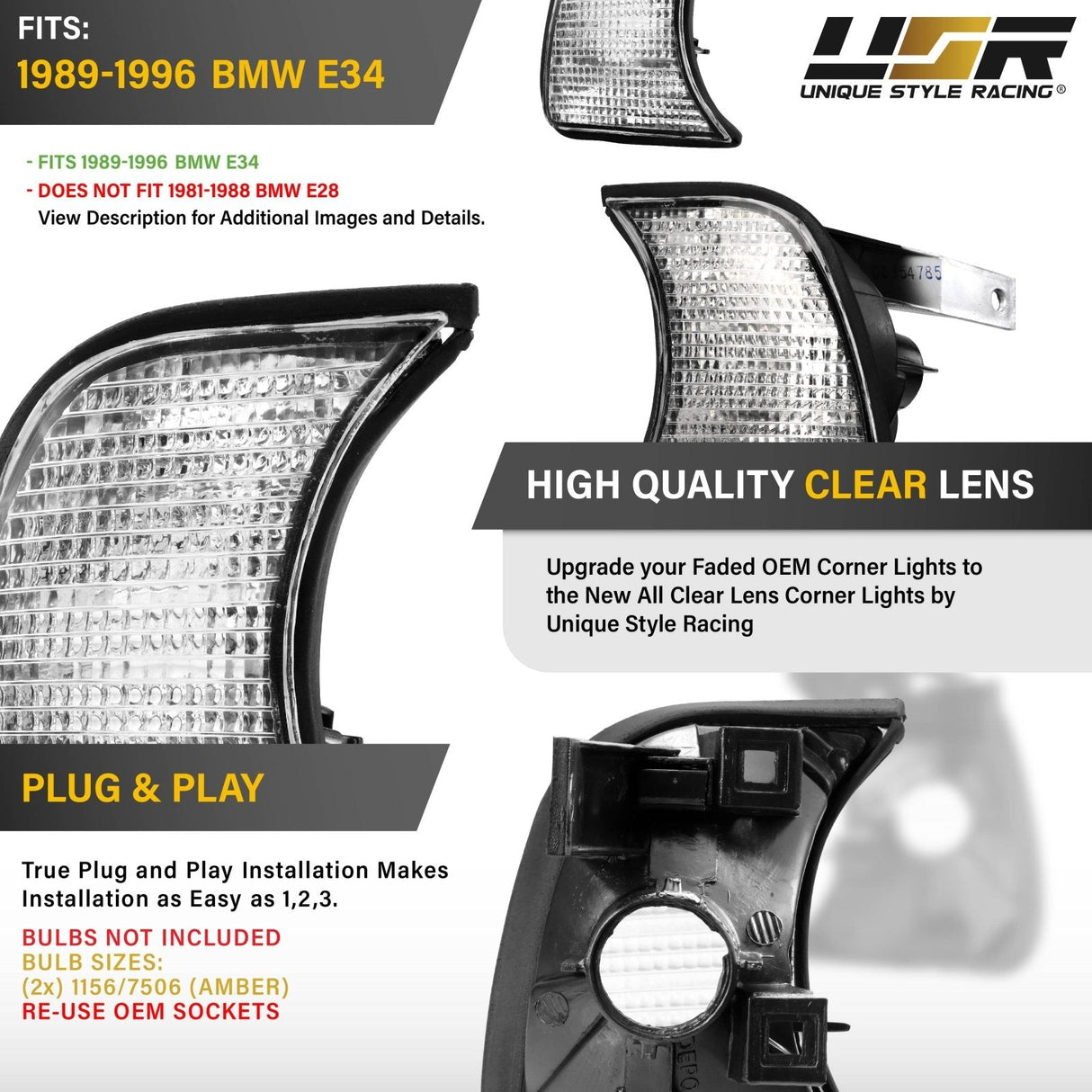 1989-1996 Bmw E34 Clear Corner Lights