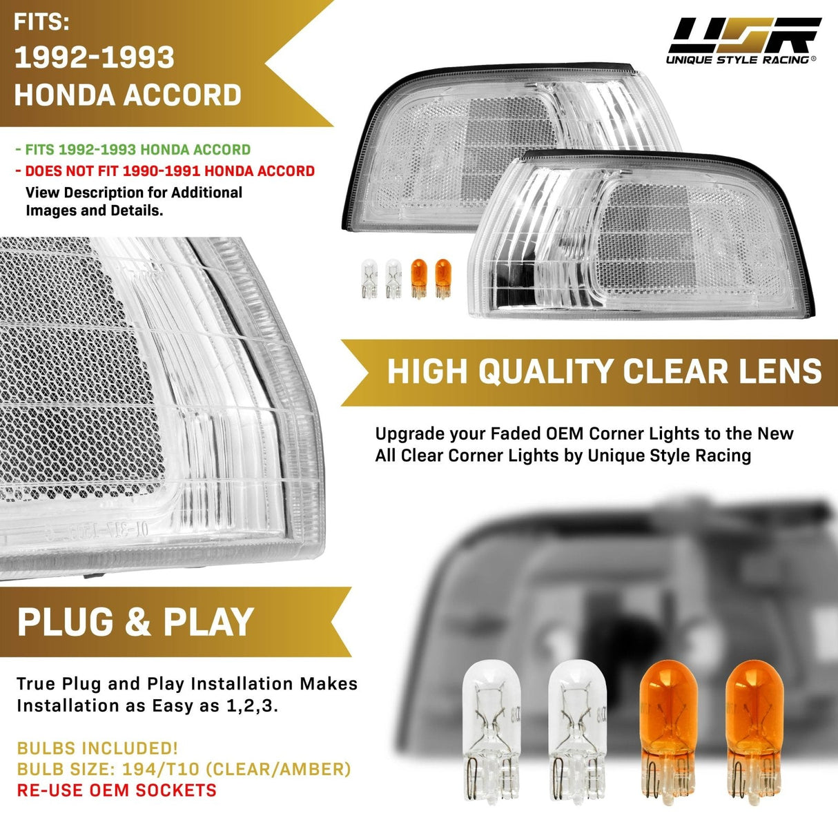 1992-1993 Honda Accord Amber Corner Lights