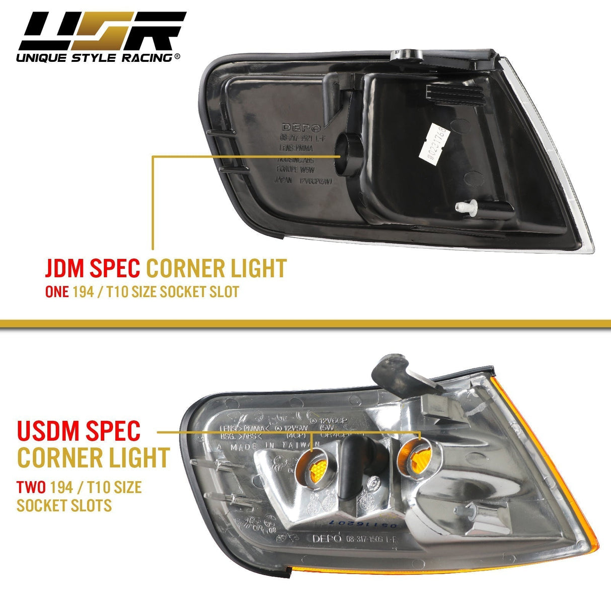 1994-1997 Honda Accord JDM Style Black Clear Corner Lights