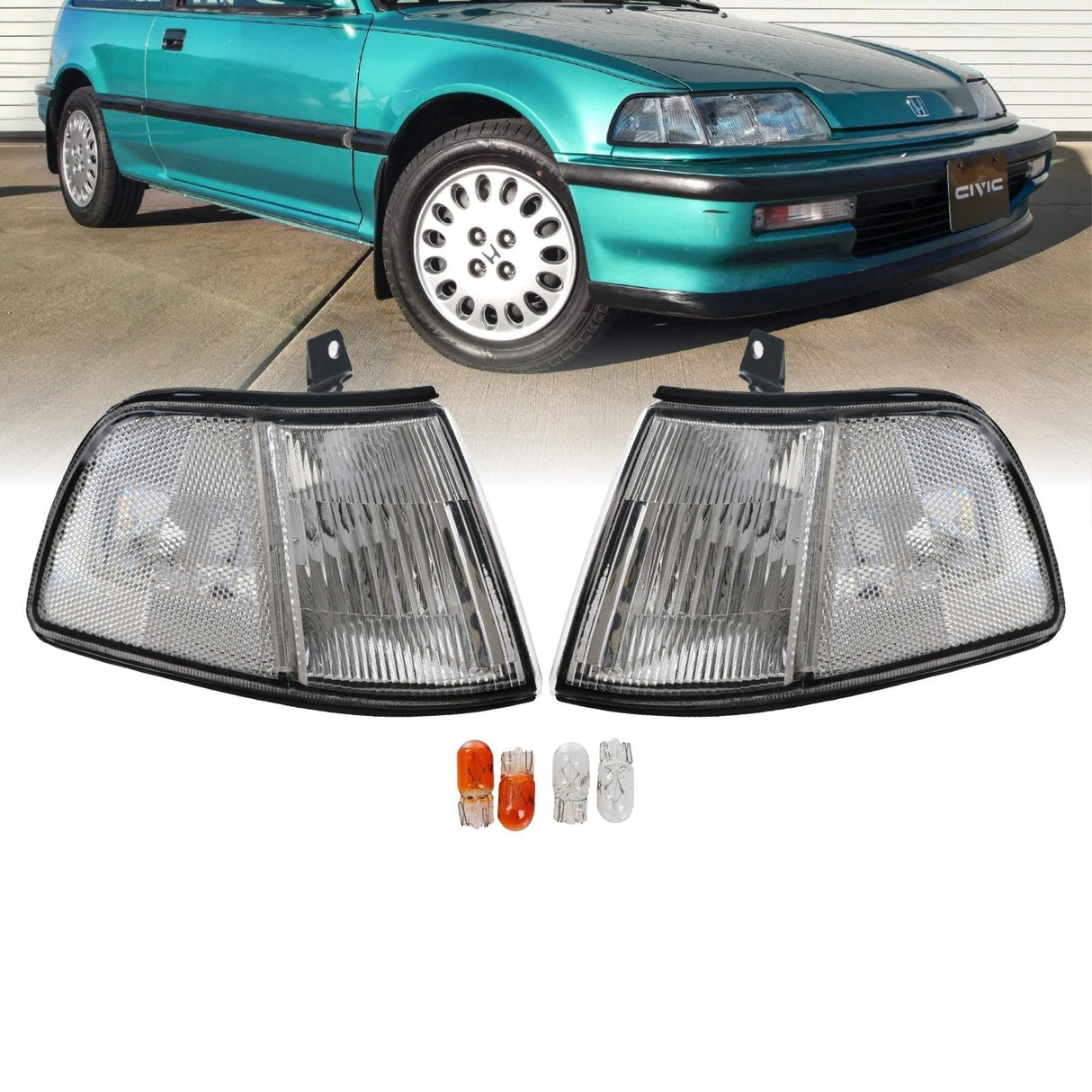 1990-1991 Honda Civic 3D USDM Clear Corner Lights