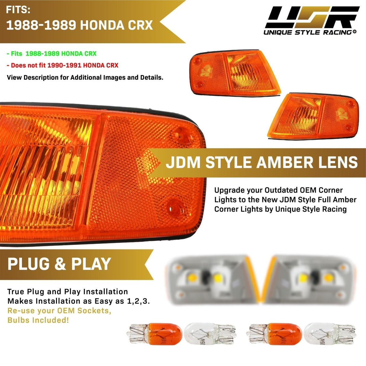 1988-1989 Honda CRX USDM Amber Corner Lights