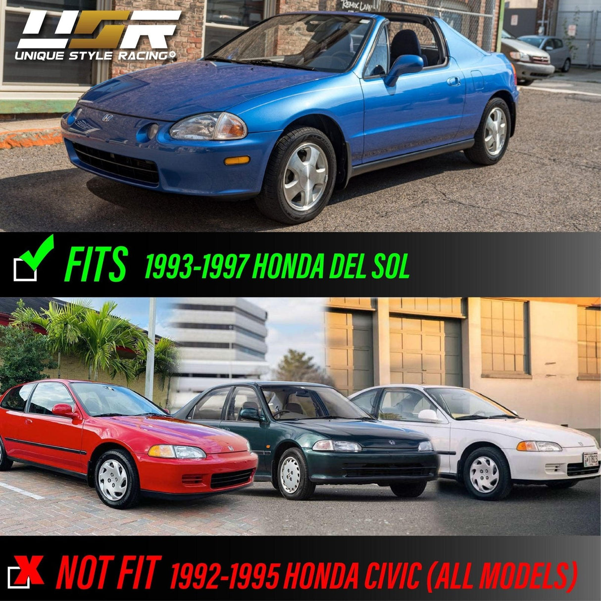 1993-1997 Honda Del Sol Black Clear Corner Lights
