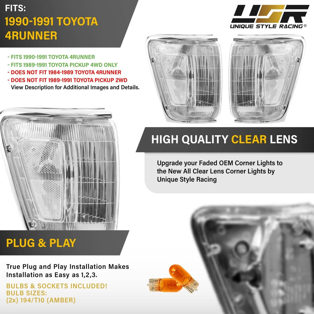 1990-1991 Toyota 4runner / 1989-91 Pickup Clear Corner Lights
