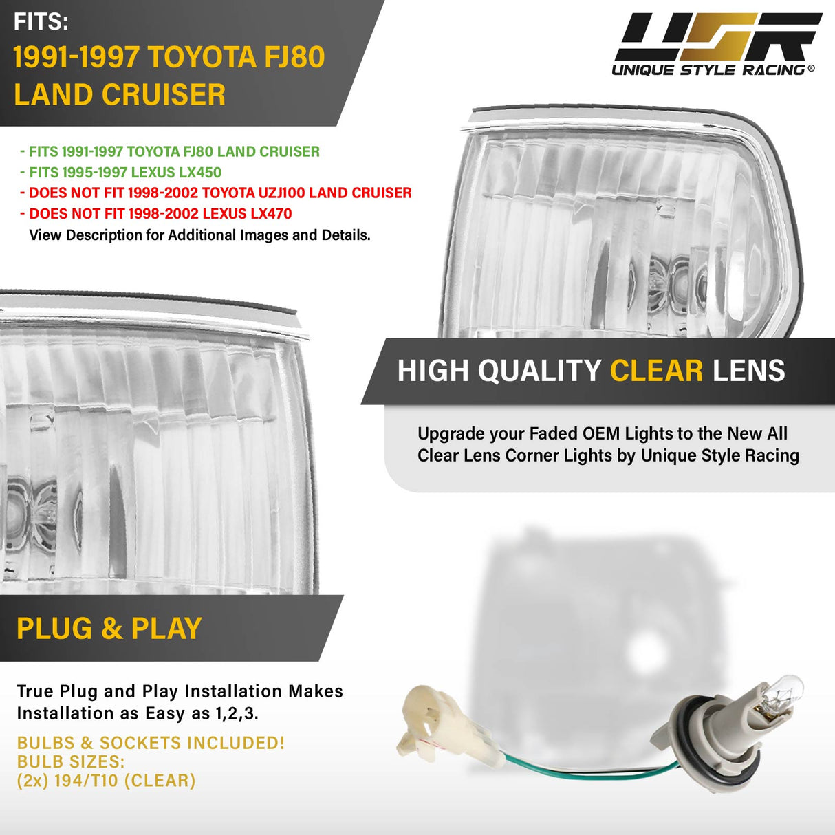 1991-1997 Toyota Land Cruiser Crystal Clear Corner Lights