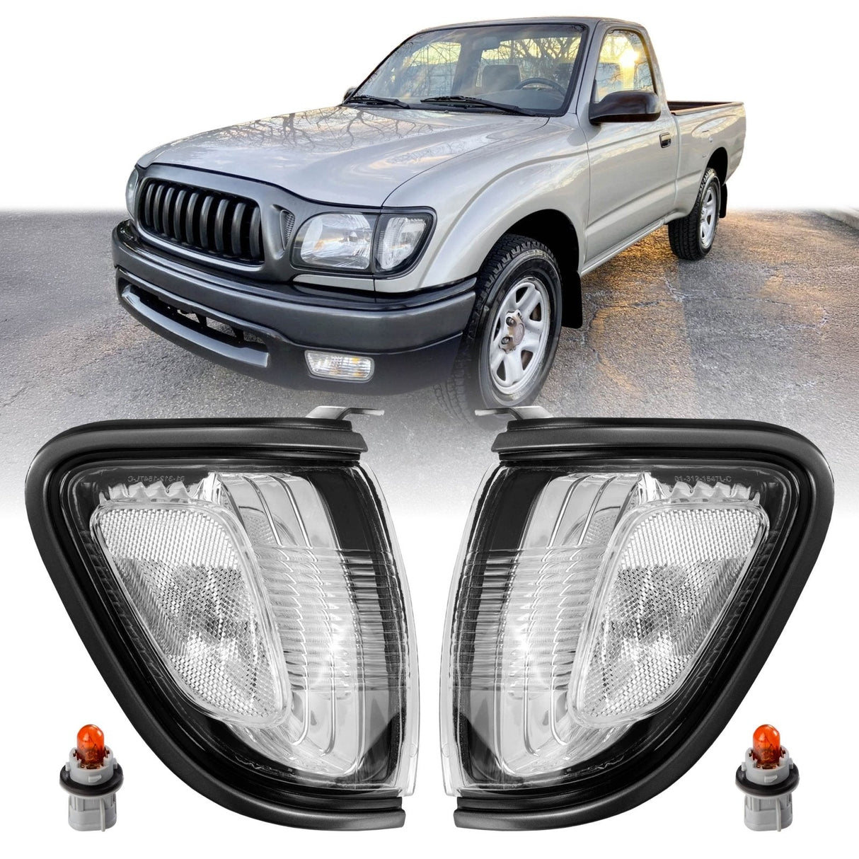 2001-2004 Toyota Tacoma Clear Corner Lights With Black Trim