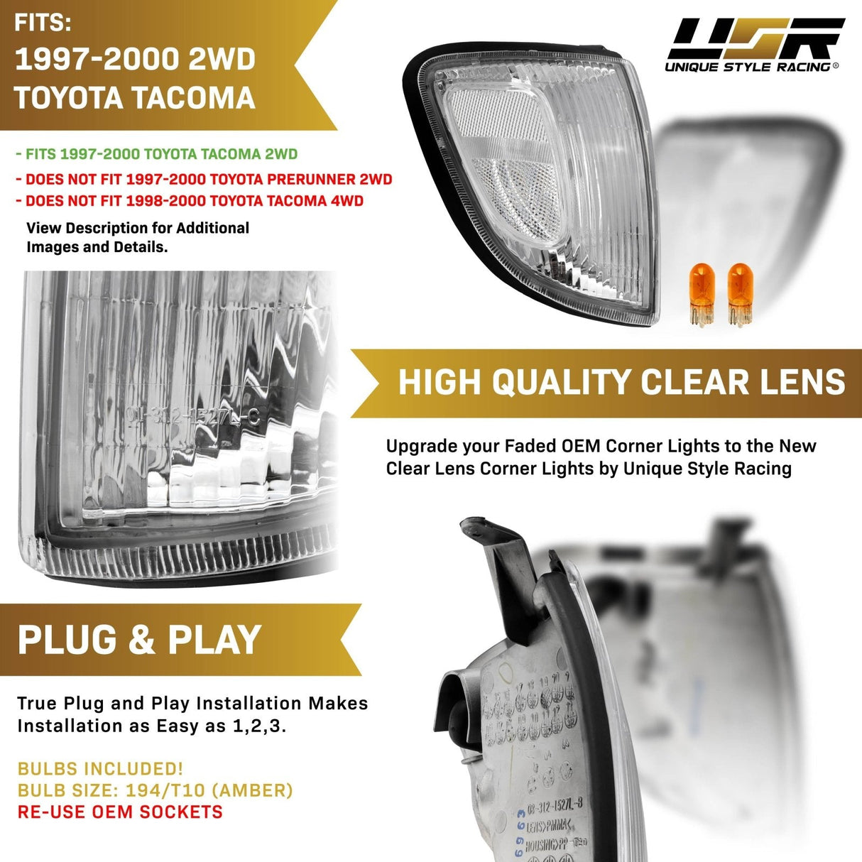 1997-2000 Toyota Tacoma 2wd (Non Pre-Runner Models) All Clear Corner Lights