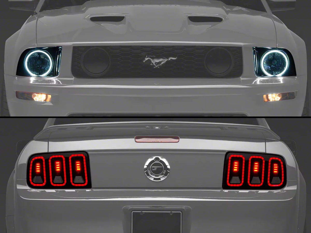 Raxiom Axial Series CCFL Halo Projector Headlights and Gen5 Tail Lights; Black Housing; Smoked Lens (05-09 Mustang w/ Factory Halogen Headlights, Excluding GT500)