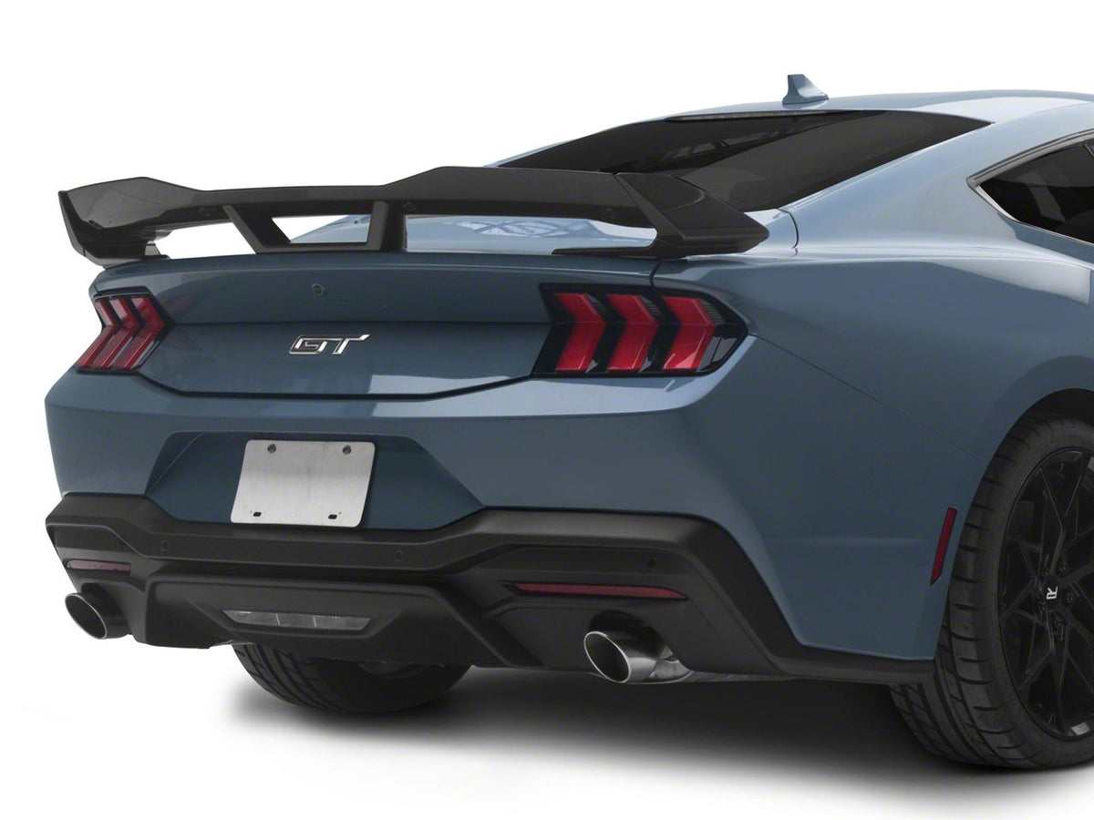 SpeedForm 3-Piece Chin Spoiler with Dark Horse Style Rear Spoiler; Gloss Black (24-26 Mustang Fastback w/o Performance Pack)