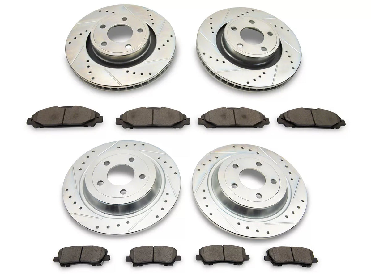 C&L Super Sport Cross-Drilled and Slotted Brake Rotor and Pad Kit; Front and Rear (15-23 Mustang EcoBoost w/o Performance Pack, V6)