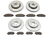 C&L Super Sport Cross-Drilled and Slotted Brake Rotor and Pad Kit; Front and Rear (15-23 Mustang EcoBoost w/o Performance Pack, V6)