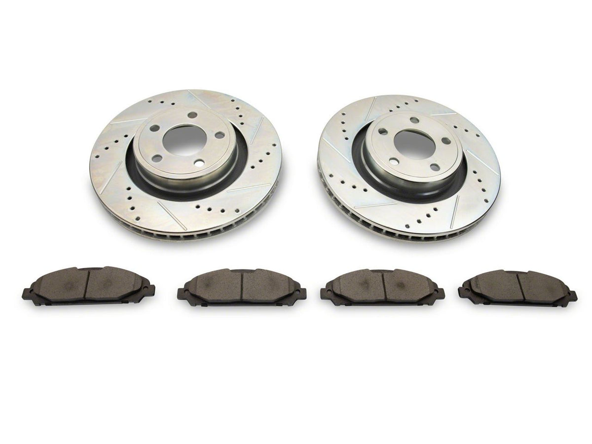 C&L Super Sport Cross-Drilled and Slotted Brake Rotor and Pad Kit; Front and Rear (15-23 Mustang EcoBoost w/o Performance Pack, V6)