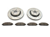 C&L Super Sport Cross-Drilled and Slotted Brake Rotor and Pad Kit; Front and Rear (15-23 Mustang EcoBoost w/o Performance Pack, V6)