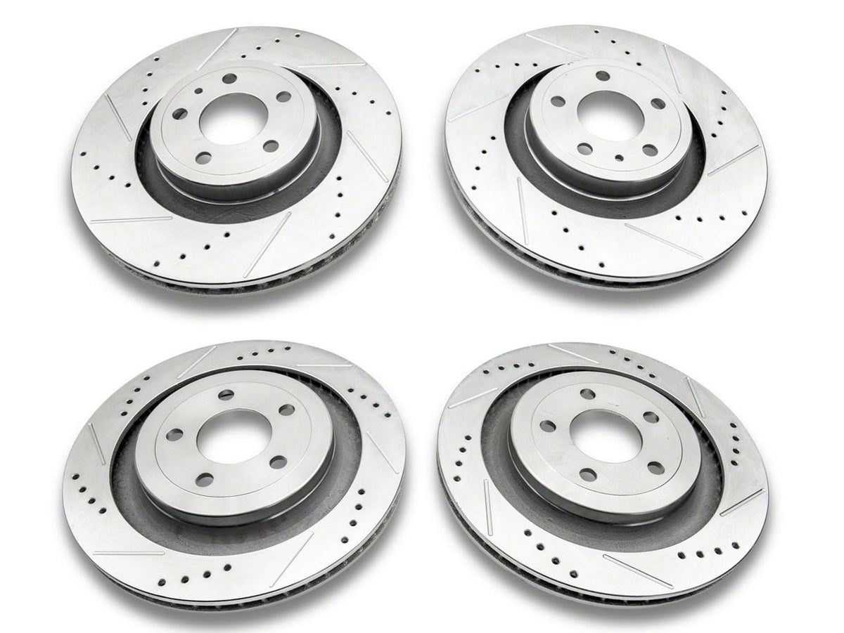 C&L Super Sport Cross-Drilled and Slotted Rotors; Front and Rear (15-23 Mustang GT w/o Performance Pack, EcoBoost w/ Performance Pack)