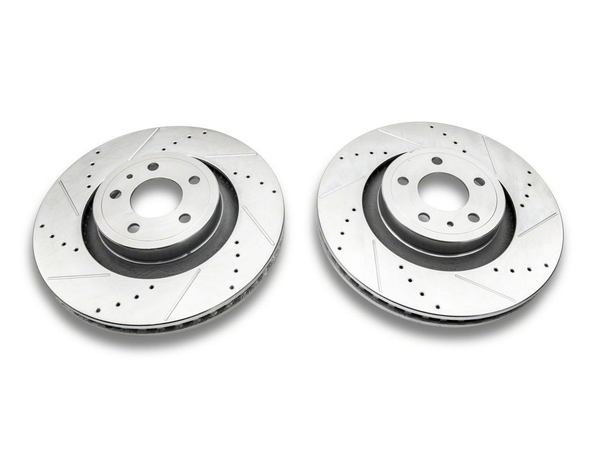 C&L Super Sport Cross-Drilled and Slotted Rotors; Front and Rear (15-23 Mustang GT w/o Performance Pack, EcoBoost w/ Performance Pack)