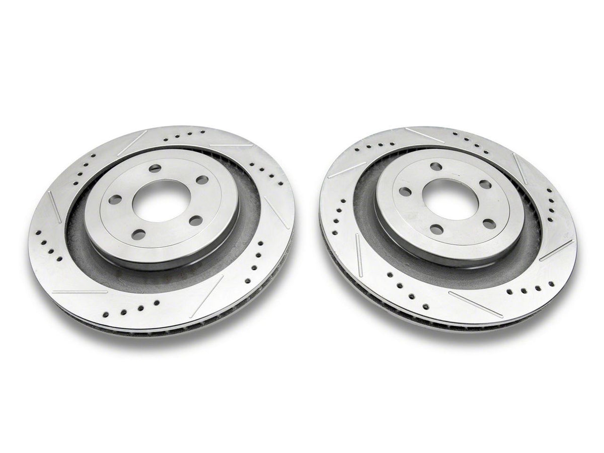 C&L Super Sport Cross-Drilled and Slotted Rotors; Front and Rear (15-23 Mustang GT w/o Performance Pack, EcoBoost w/ Performance Pack)