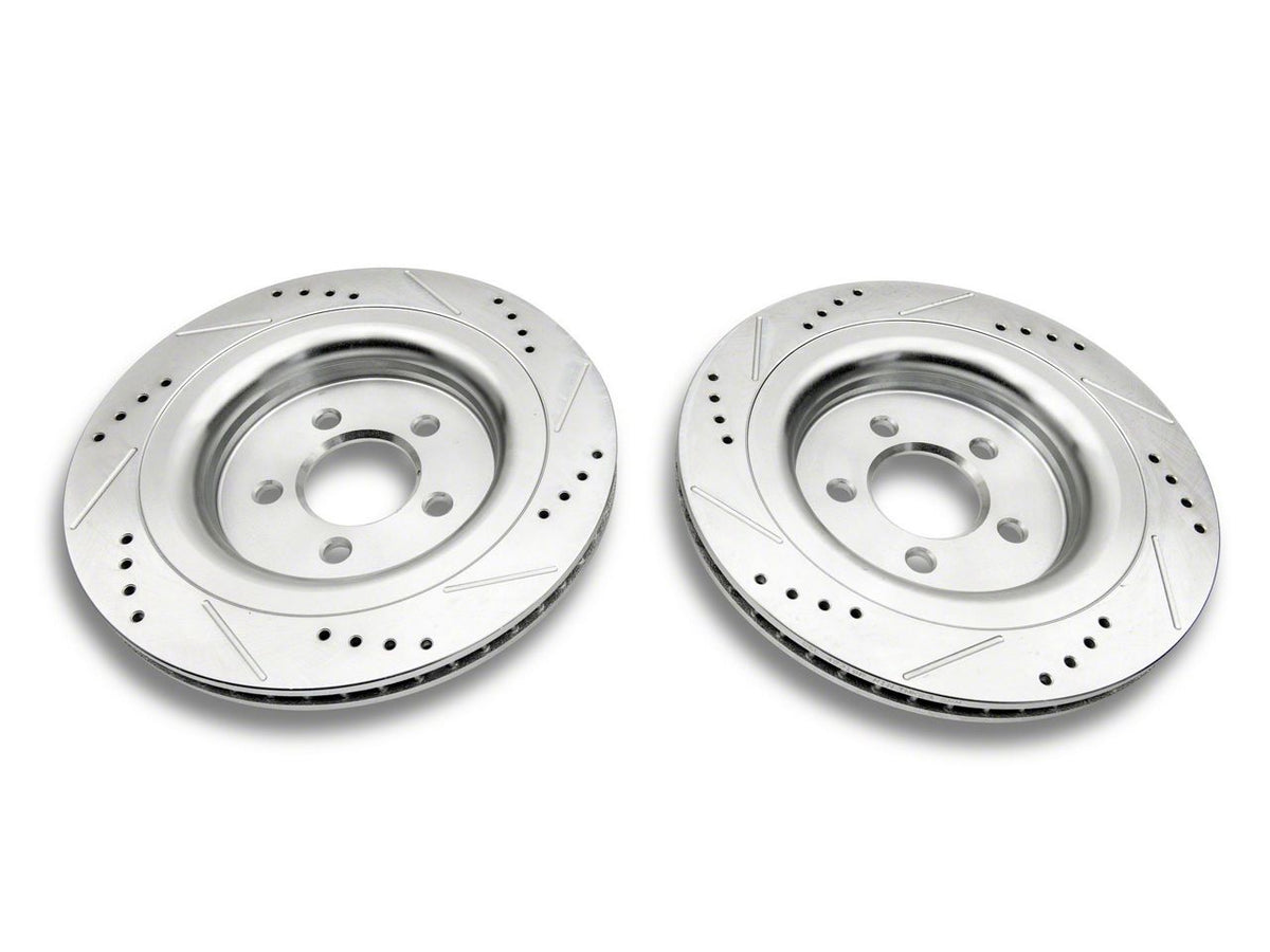 C&L Super Sport Cross-Drilled and Slotted Rotors; Front and Rear (15-23 Mustang GT w/o Performance Pack, EcoBoost w/ Performance Pack)