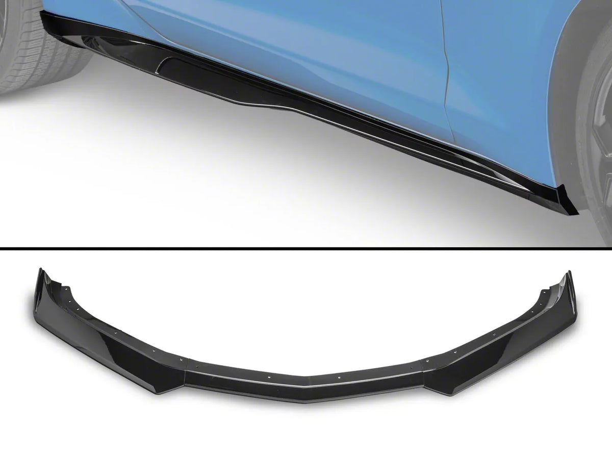 MP Concepts SS/1LE Style Front Bumper Chin Spoiler Lip with MP Concepts Rocker Panels; Gloss Black (19-24 Camaro, Excluding ZL1)