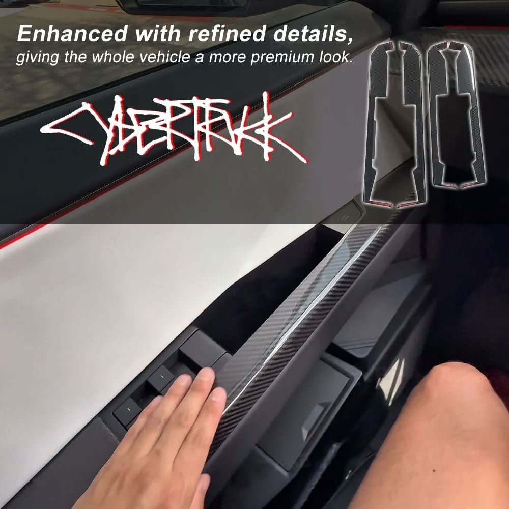 Cybertruck Lower Door Panel Armrest Overlays | Real Molded Carbon Fiber (4-Piece Set)