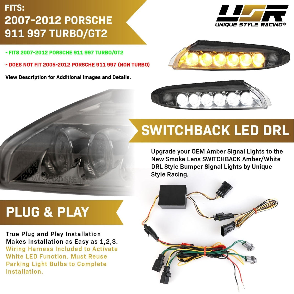 2007-2012 Porsche 997 Turbo/GT2 Smoke LED DRL + Turn Signal Lights