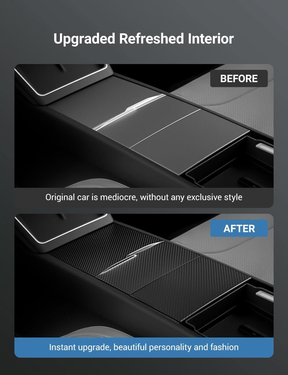 Dry Carbon Fiber Center Console Cover For Model Y Juniper / Model 3 Highland / Model YL