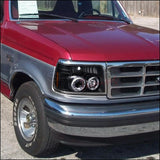 Spec-D Projector Headlights Ford F150 / F250 / F350 / Bronco (92-96) Dual LED Halo Chrome / Black