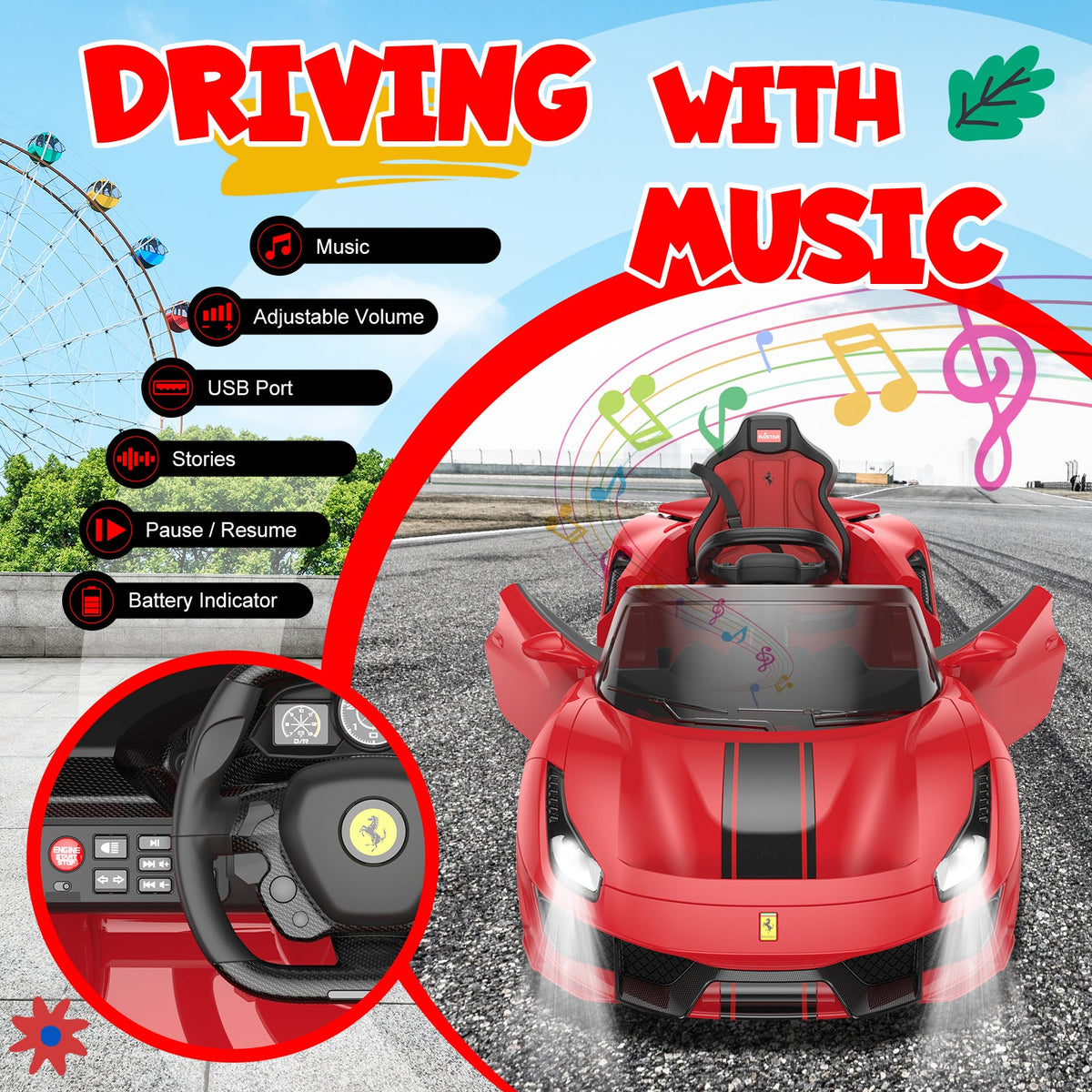 Electric Ferrair Toy Car for Kids with Remote Control for Children