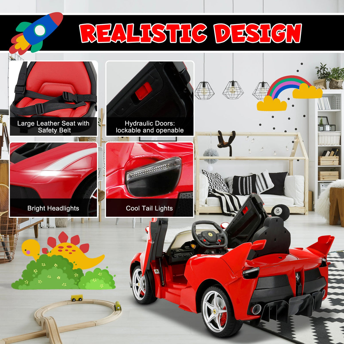 Ferrair Ride-on Red Toy Car for Kids with Parent Remote Control
