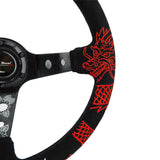 Track Ready Universal 350mm 3" Deep Dish 6-Bolt Steering Wheel Red Suede Alcantara