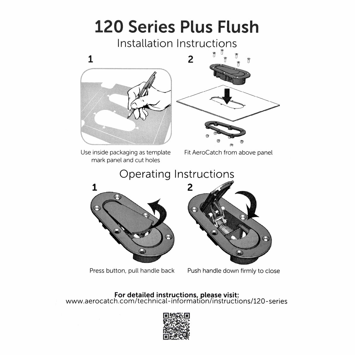 AeroCatch Plus Flush Hood Latch and Pin Kit - Black - no lock