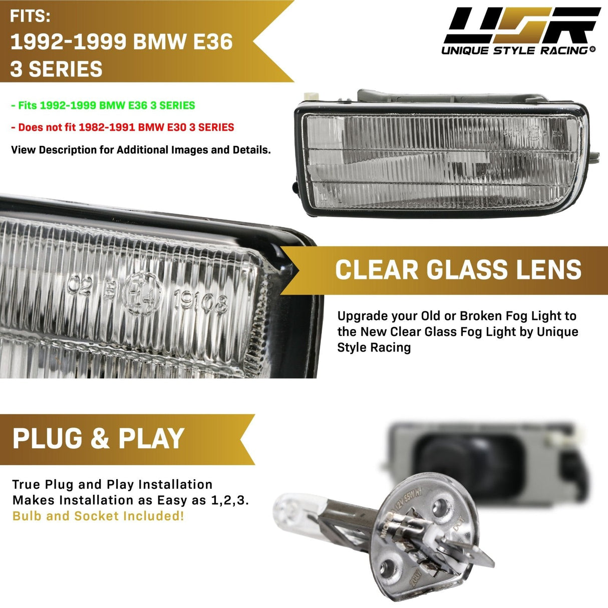 1992-1999 BMW E36 AM Style Fog Light Set