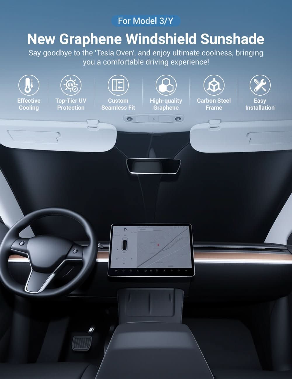 Front Windshield Sunshade for Model 3 / Model Y | TESERY