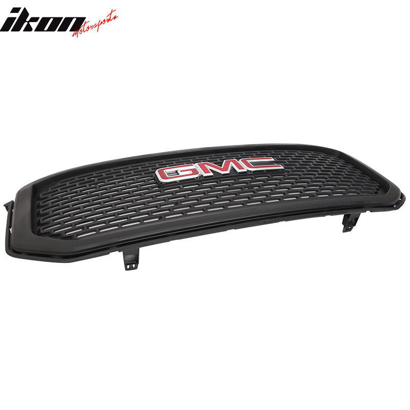 Fits 15-18 GMC Yukon XL Black ABS Front Bumper Grille + Red GMC Emblem