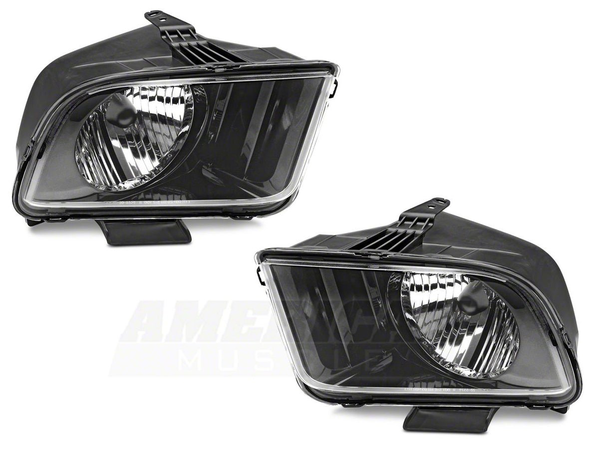 Raxiom Axial Series Stock Replacement Headlights; Black Housing; Clear Lens (05-09 Mustang w/ Factory Halogen Headlights, Excluding GT500)