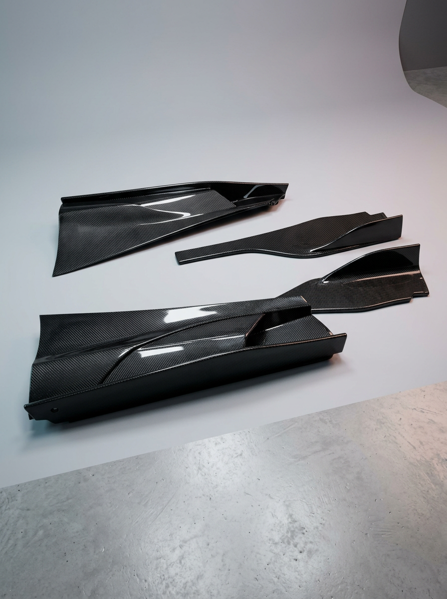 McLaren 720S Spider 765LT Style Dry Carbon Fiber Side Skirts Polished Finish 2017 - 2019 Pair