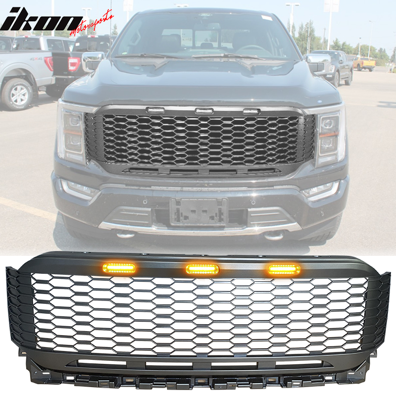 2021-2023 Ford F-150 Grill R Style Front Mesh Car Grille w/ LED ABS