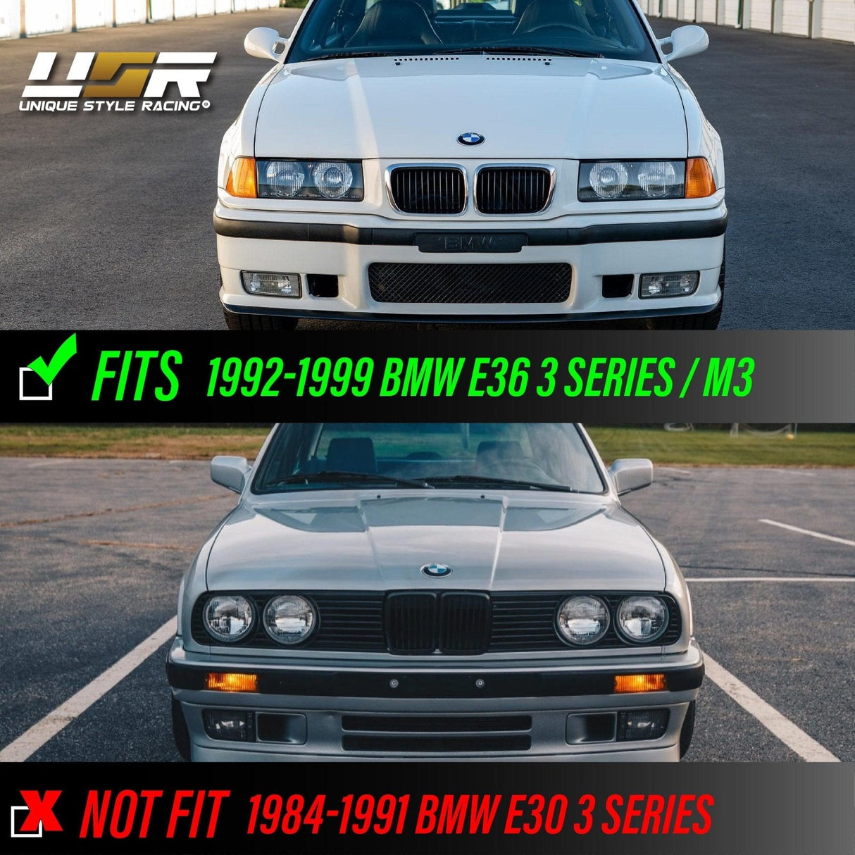 1992-1999 BMW E36 P36 Style Black Headlights with White UHP LED