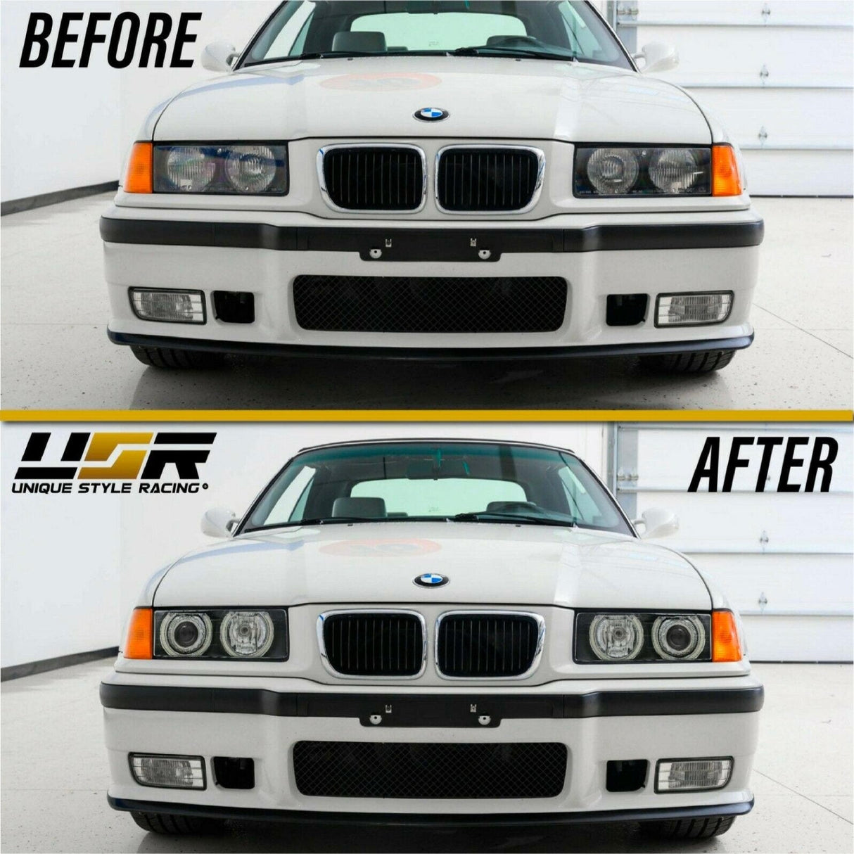 1992-1999 BMW E36 P36 Style Black Headlights with White UHP LED