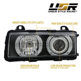 1992-1999 BMW E36 Black Projector Angel Eye Headlights - H7/H7