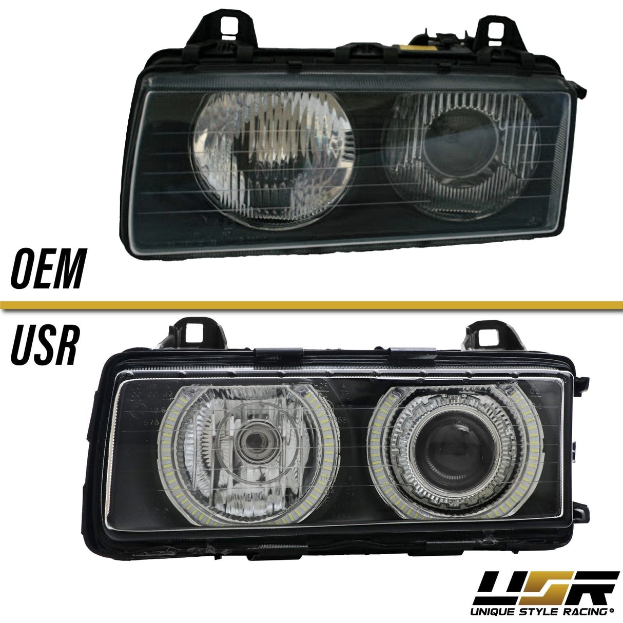1992-1999 BMW E36 P36 Style Black Headlights with White UHP LED