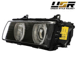 1992-1999 BMW E36 Black Projector Angel Eye Headlights - H7/H7