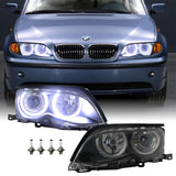 2002-2005 BMW E46 Black Projector Angel Eye Headlights 4pc Set