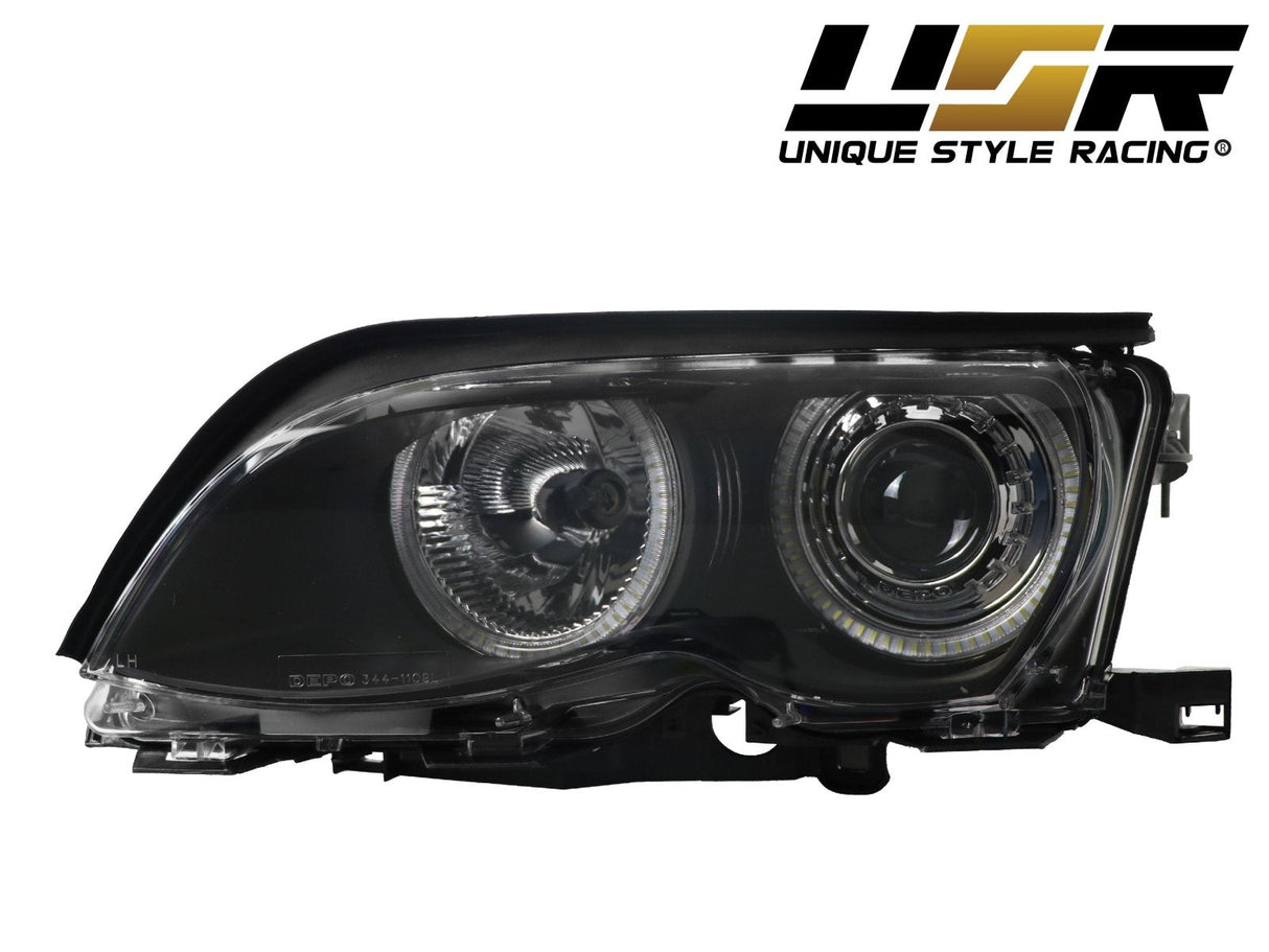 2002-2005 BMW E46 Black Projector Angel Eye Headlights 4pc Set