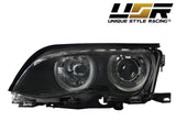2002-2005 BMW E46 Black Projector Angel Eye Headlights 4pc Set