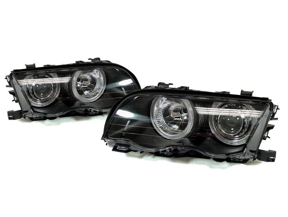 1999-2001 BMW E46 4d P46 Style Black Headlight White UHP LED