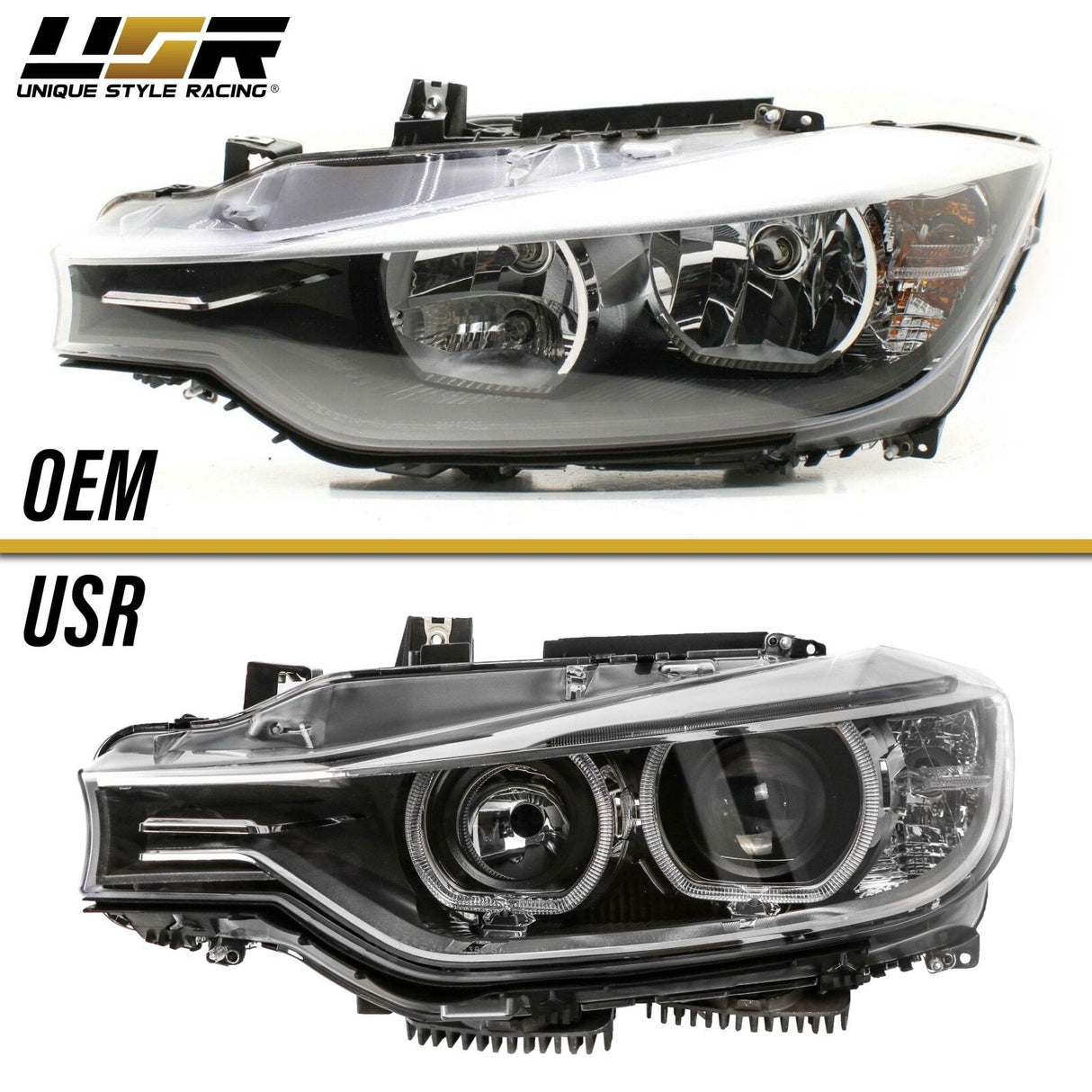 2012-2015 BMW F30 3 Series Black Projector Headlights with Halogen Bulbs